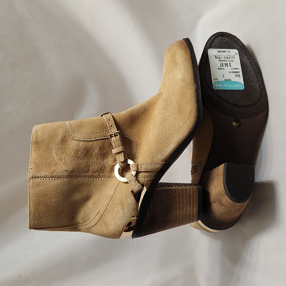 Vince Camuto Gregger Bamboo Leather Heeled Ankle Boots Booties (w size 7)
